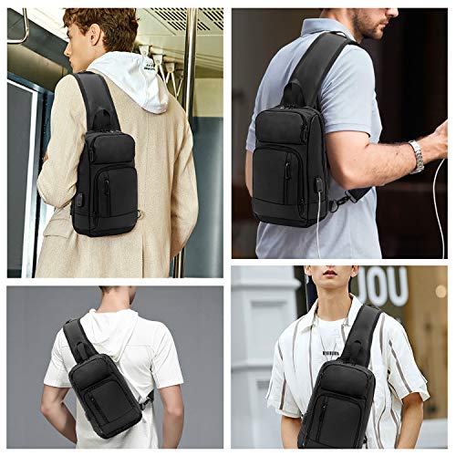 KINGSLONG Waterproof Sling Backpack Bag for Men Women with USB Charging Port, Crossbody Daypack Casual Chest bag Rucksack Shoulder backpack for Hiking Outdoor Travel Cycling Camping