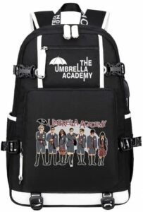 umbrella academy backpack school bag bookbag laptop (black 4), one size