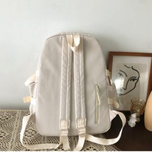 Aesthetic Kawaii Nylon Laptop Backpack with A Cute Bear Pendant, Suitable for Back to School, Large Capacity (white)