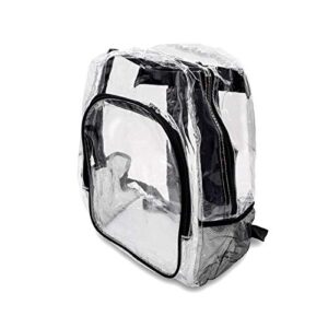 Clear Book Bag - Clear Plastic Backpack, Small Transparent Zippered Bookbag with Pockets, Heavy Duty Backpacks for Stadium Concerts, Events, Security, Traveling, Sports - 16.5x12.6x6.3