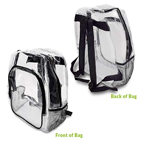 Clear Book Bag - Clear Plastic Backpack, Small Transparent Zippered Bookbag with Pockets, Heavy Duty Backpacks for Stadium Concerts, Events, Security, Traveling, Sports - 16.5x12.6x6.3