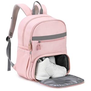 moko gym backpack with shoe compartment, 15.6 inch laptop bag backpack stylish water resistant travel backpack anti theft school backpack for women/girls/teens gifts, pink