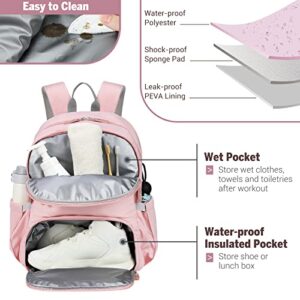 MoKo Gym Backpack with Shoe Compartment, 15.6 Inch Laptop Bag Backpack Stylish Water Resistant Travel Backpack Anti Theft School Backpack for Women/Girls/Teens Gifts, Pink