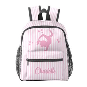grandkli gymnastic striped pink personalized kids toddler backpack for boys girls ,custom mini school backpack bags kindergarten, 10”(l) x 4”(w) x 12”(h)