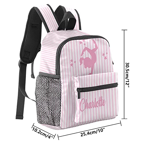 Grandkli Gymnastic Striped Pink Personalized Kids Toddler Backpack for Boys Girls ,Custom Mini School Backpack Bags Kindergarten, 10''(L) x 4''(W) x 12''(H)