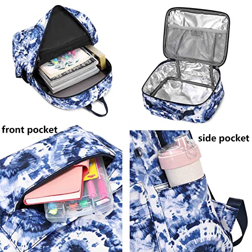 Baolab Tie Dye Backpack & Lunch Bag with Pen Case Water Resistant Daypacks Schoolbag for Teen Girls School,College,Outdoor (Black)