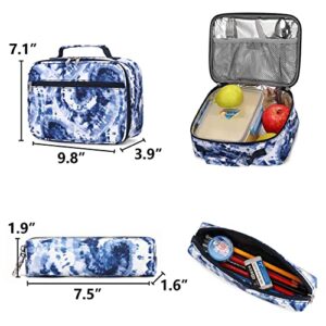 Baolab Tie Dye Backpack & Lunch Bag with Pen Case Water Resistant Daypacks Schoolbag for Teen Girls School,College,Outdoor (Black)