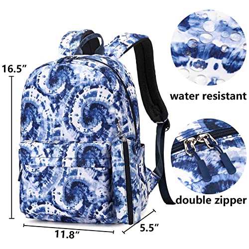 Baolab Tie Dye Backpack & Lunch Bag with Pen Case Water Resistant Daypacks Schoolbag for Teen Girls School,College,Outdoor (Black)