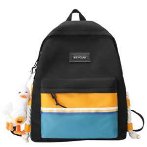 kowvowz cute backpack school backpack student bookbag casual daypack travel bag water resistant women girls kawaii boy (black)
