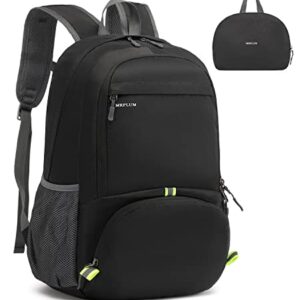 MRPLUM 30L Rucksack Foldable Ultralight Packable Backpack, Unisex Durable Handy Daypack for Travel & Outdoor Sports Durable & Waterproof (Black)