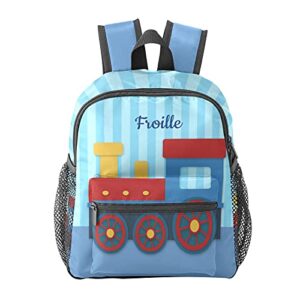 sunfancy train blue strips personalized school backpack for kid-boy /girl toddler daypack kindergarten travel bookbag, 10”(l) x 4”(w) x 12”(h) (k10255)