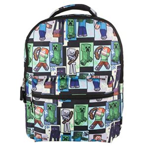 ai accessory innovations minecraft backpack for boys & girls, school bag with front pocket, allover character print gaming bookbag with adjustable padded mesh straps, padded top handle, 16 inches