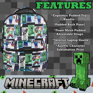 AI ACCESSORY INNOVATIONS Minecraft Backpack for Boys & Girls, School Bag with Front Pocket, Allover Character Print Gaming Bookbag with Adjustable Padded Mesh Straps, Padded Top Handle, 16 Inches