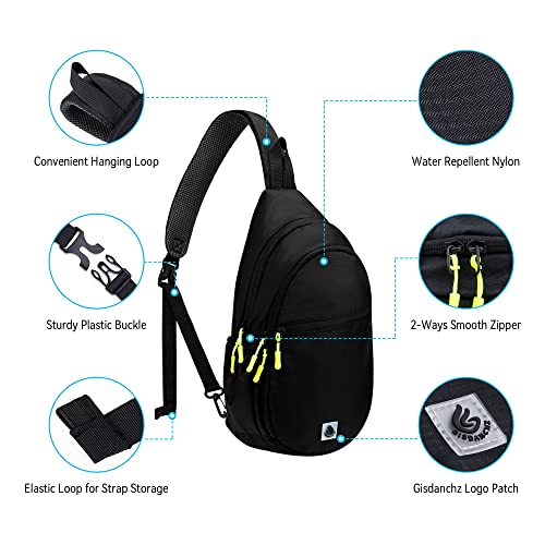 Gisdanchz Sling Backpack Sling Bag for Men Women, Small Backpack Chest Bag Sling Bags for Women Crossbody Bags, Travel Walking Hiking Daypack Cross Body Bag Day Pack Over The Shoulder Bag, Black