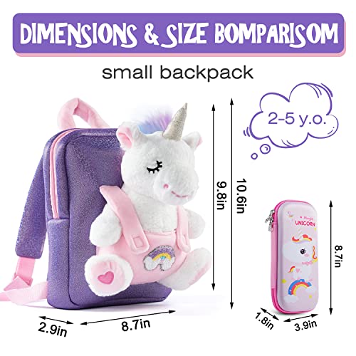 Kozely Toddler Backpack for Girls, Unicorn Plush Backpack Small Mini Backpack for Kids Pink and Purple for School Christmas Birthday Gifts