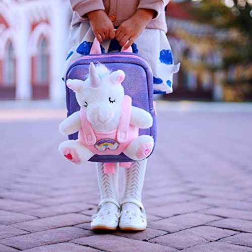 Kozely Toddler Backpack for Girls, Unicorn Plush Backpack Small Mini Backpack for Kids Pink and Purple for School Christmas Birthday Gifts