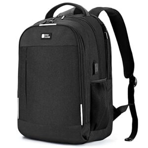 anti-theft travel laptop backpack – 15.6 inch water repellent work bookbag with usb charging port – durable college school casual daypack fits 15.6 inch laptop for men/women black