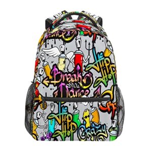 graffiti letters backpack school book bag laptop backpacks travel hiking camping day pack, one size