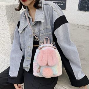 VTYUBX Bunny Backpack Cute Mini Backpack for Girl Teens Plush Rabbit Ears Carrot Satchel Fuzzy Bunny Purse Fluffy School bag (PinkG,Large)