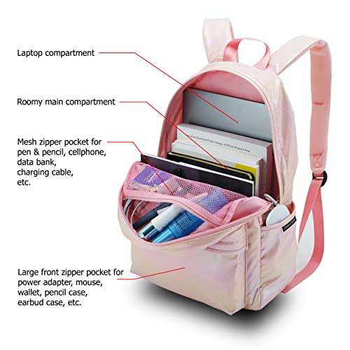 Cheryl & Wong Colorful Lightweight Classic Cute School Work Bookbag for Adult Boys Girls Kids (Middle, Gradient Pink)