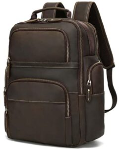 taertii full grain mens leather backpack for 15.6″ laptop large capacity 32l multi pockets travel work hiking daypacks