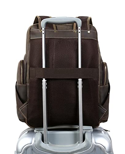 Taertii Full Grain Mens Leather Backpack for 15.6" Laptop Large Capacity 32L Multi Pockets Travel Work Hiking Daypacks