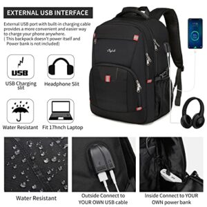 17.3 inch Laptop Backpack,Extra Large Backpack Bookbag Computer Rucksack with USB Charging Port,Water Resistant Sturdy Backpack for College School Travel,Men Women Casual Daypack,Black