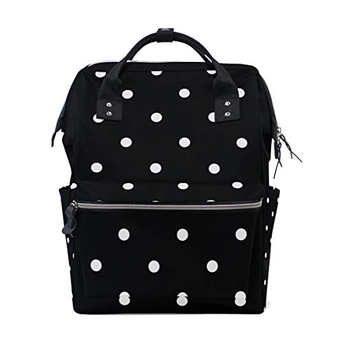 White Black Polka Dot School Backpack Large Capacity Mummy Bags Laptop Handbag Casual Travel Rucksack Satchel For Women Men Adult Teen Children