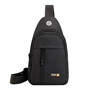 mens shoulder bag crossbody chest crossbody bag backpack hiking outdoor travel bag canvas bag with headphone hole -o (black)