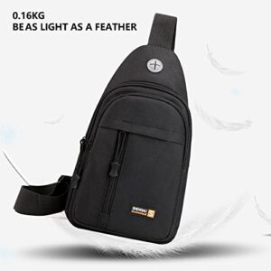 Mens Shoulder Bag Crossbody Chest Crossbody Bag Backpack Hiking Outdoor Travel Bag Canvas Bag with Headphone Hole -O (Black)