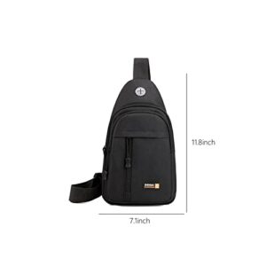 Mens Shoulder Bag Crossbody Chest Crossbody Bag Backpack Hiking Outdoor Travel Bag Canvas Bag with Headphone Hole -O (Black)