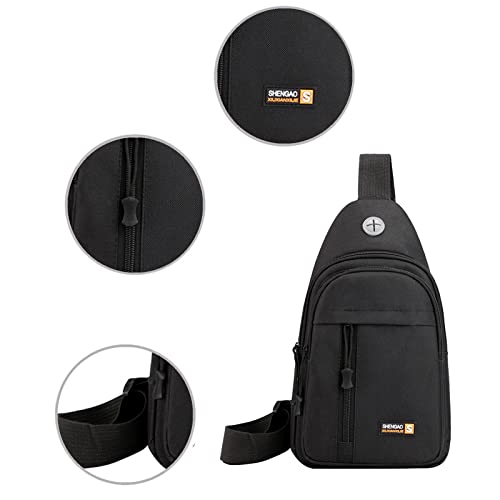 Mens Shoulder Bag Crossbody Chest Crossbody Bag Backpack Hiking Outdoor Travel Bag Canvas Bag with Headphone Hole -O (Black)