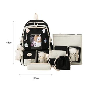 JQWSVE Kawaii Backpack with Kawaii Pin & Accessories 5Pcs Set Cute Backpack Aesthetic Backpack Preppy School Bags for Teen Girl