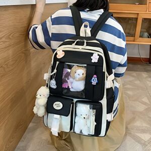 JQWSVE Kawaii Backpack with Kawaii Pin & Accessories 5Pcs Set Cute Backpack Aesthetic Backpack Preppy School Bags for Teen Girl