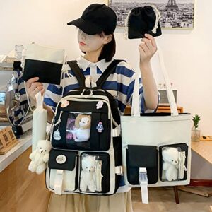 JQWSVE Kawaii Backpack with Kawaii Pin & Accessories 5Pcs Set Cute Backpack Aesthetic Backpack Preppy School Bags for Teen Girl