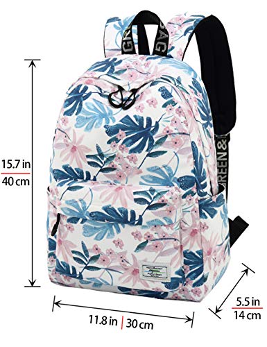 Mairle Lightweight School Bag Travel Backpack with Laptop Compartment For Teen Girls , Flowers and Leaves