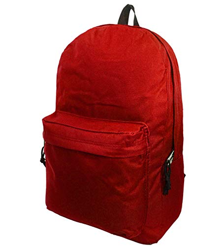 K-Cliffs 18in Classic Backpack Basic Bookbag Simple School Book Bags Vintage Emergency Daypack w/Padded Back & Side Pocket | RED