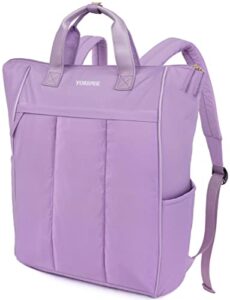 puffy tote bag backpack for women, 15.6 inch convertible backpack tote waterproof, lightweight computer laptop school backpack bookbag casual daypack for girls ladies teacher college student, purple