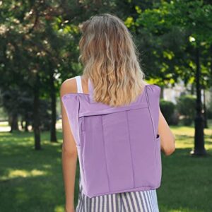 Puffy Tote Bag Backpack for Women, 15.6 Inch Convertible Backpack Tote Waterproof, Lightweight Computer Laptop School Backpack Bookbag Casual Daypack for Girls Ladies Teacher College Student, Purple