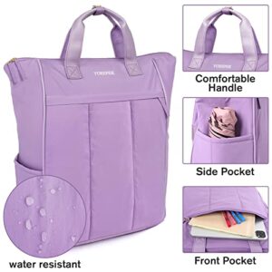 Puffy Tote Bag Backpack for Women, 15.6 Inch Convertible Backpack Tote Waterproof, Lightweight Computer Laptop School Backpack Bookbag Casual Daypack for Girls Ladies Teacher College Student, Purple