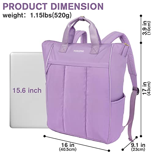 Puffy Tote Bag Backpack for Women, 15.6 Inch Convertible Backpack Tote Waterproof, Lightweight Computer Laptop School Backpack Bookbag Casual Daypack for Girls Ladies Teacher College Student, Purple