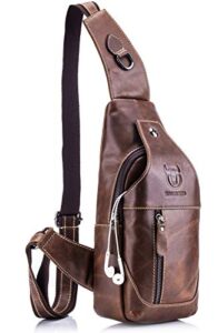 bullcaptain genuine leather men bags shoulder sling crossbody bag casual mens chest bag travel hiking backpack(brown)