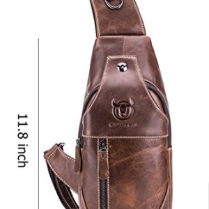 BULLCAPTAIN Genuine Leather Men Bags Shoulder Sling Crossbody Bag Casual Mens Chest Bag Travel Hiking Backpack(Brown)