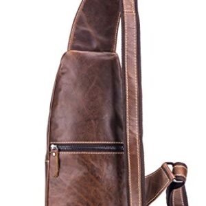 BULLCAPTAIN Genuine Leather Men Bags Shoulder Sling Crossbody Bag Casual Mens Chest Bag Travel Hiking Backpack(Brown)