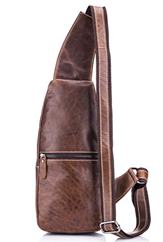 BULLCAPTAIN Genuine Leather Men Bags Shoulder Sling Crossbody Bag Casual Mens Chest Bag Travel Hiking Backpack(Brown)