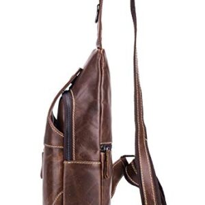 BULLCAPTAIN Genuine Leather Men Bags Shoulder Sling Crossbody Bag Casual Mens Chest Bag Travel Hiking Backpack(Brown)