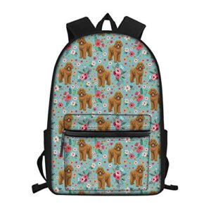 uniceu goldendoodle flower pattern backpack boy girl student durable fashion school bag with adjustable strap