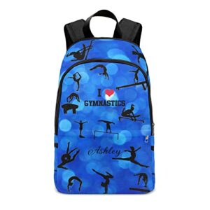 personalized name gymnastics girl blur light backpack unisex bookbag for boy girl travel daypack bag purse 17.7 in