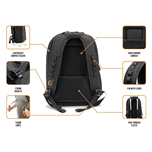 JetPack Slim Backpack for DVS, Mobile, or Club DJ Gig Set, Bag Carry Laptop, Stand, Tablet, Headphone, Vinyl Records, USB Mobile Devices, Needle Case, Cables, Microphone & More. TSA Compliant (Black)