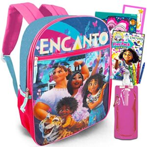 Encanto Backpack Set - Bundle with 16" Encanto Backpack for Girls, Encanto Play Pack with Coloring Pages and Stickers, Water Bottle, Temporary Tattoos, More | Disney Encanto Backpack for School